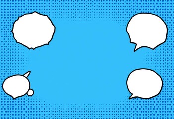 Poster - Abstract blue comic book style background with halftone dots and speech bubbles,  stock photo,  backdrop