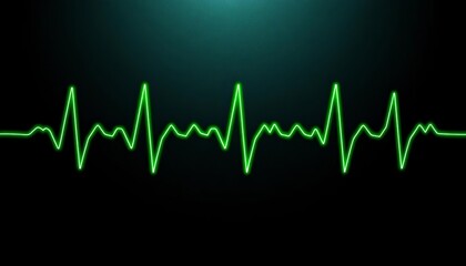 Poster - Abstract green cardiogram waveform on black textured background, stylish, fitness