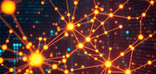 Poster - Abstract wide screen server data matrix background with glowing nodes and connecting lines, screen, artificial intelligence