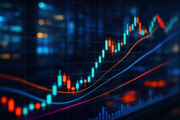 Poster - Financial market and trends: A dynamic graphic illustrates the fluctuating nature of the financial market, with vibrant lines, and charts reflecting trends and fluctuations.