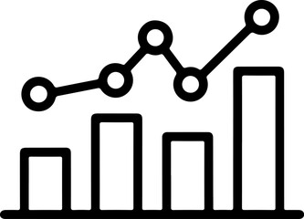 Poster - Simple black line icon of a growing bar chart with a trend line and data points