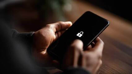 Mobile phone security code, password or lock for personal online privacy and verification. 2FA (two factor authentication) and passcode for data and identity protection. Cyber hacker, fraud or threat.
