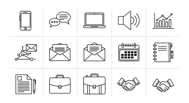 Collection of Minimalist Business and Communication Icons.