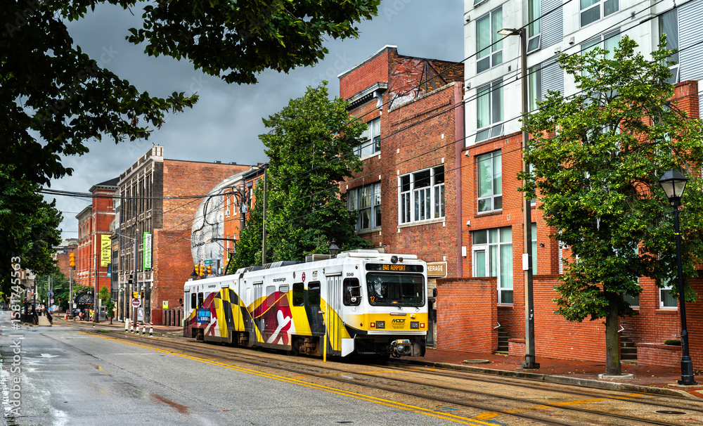 Baltimore, Maryland - July 7, 2025: Light RailLink train traveling ...