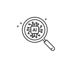 Fototapete - A magnifying glass examining a circuit board with AI text inside.