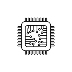 Fototapete - Line art illustration of a microchip, showcasing its internal circuitry and pins.