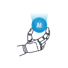 Fototapete - A robotic hand delicately holding a glowing sphere with 