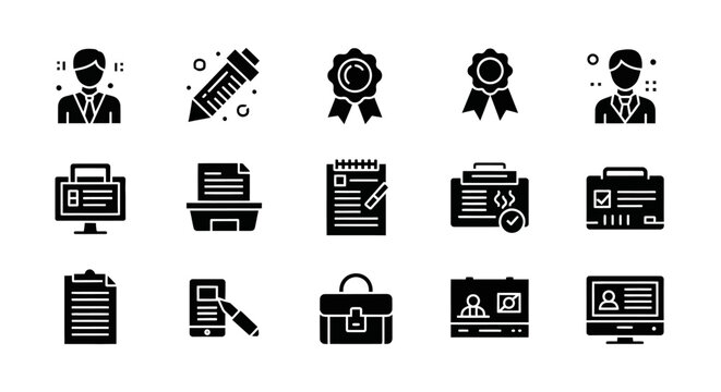Collection of Black Business and Office Icon Set.