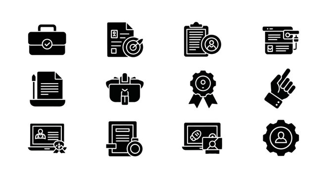 Black Icons Representing Business Technology and People Concepts.