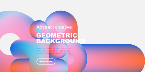 Poster - Abstract geometric background features vibrant overlapping circles, text, button. Modern design with gradient colors, clean aesthetic.