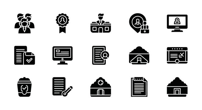 Collection of Black and White Business Icons.