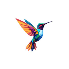 Aufkleber - A vibrant hummingbird soars gracefully, its colorful wings a mosaic of geometric shapes on a black background.