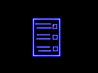 Wall Mural - Shiny blue neon document icon with glowing checkbox and red neon checkmark.