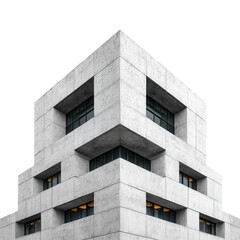 Poster - Modern architectural design featuring angular concrete structure with large glass windows highlighting urban aesthetic in contemporary city environment