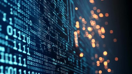 Abstract Digital Technology Background with Binary Code and Bokeh Lights visual effect