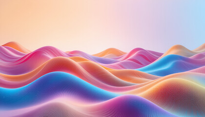 Aufkleber - An artistic, colorful landscape featuring smooth, flowing waves in gradient shades of blue, pink, orange, and purple, creating a serene and abstract scenery.