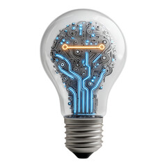 Poster - Futuristic Light Bulb with Circuit Patterns and Neon Lights Representing Innovation and Technology in Modern Design and Connectivity