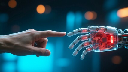 Aufkleber - Human and robot hand touching artificial intelligence ai technology connection future 100 characters