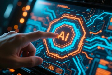 Aufkleber - Artificial intelligence ai technology concept finger touching screen futuristic interface design tech