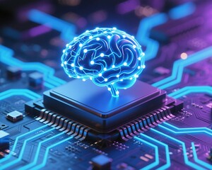 Aufkleber - Artificial intelligence brain on computer chip ai technology machine learning neural network concept design