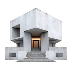 Poster - Modern Architectural Structure with Concrete Design and Stairs Leading to Entrance in Minimalist Style