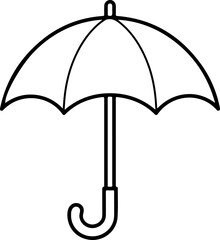 Aufkleber - Simple black and white outline drawing of an open umbrella with a curved handle