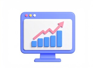 Poster - 3D Rendered Browser Icon Displaying Rising Graph Illustrating Online Business Growth on White Background