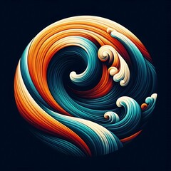 Leinwandbilder - Abstract wave design shows dynamic swirls of blue, orange and white, a fluid round shape with lines and movement