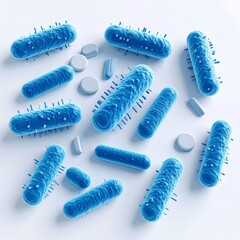 Poster - Detailed 3D Render of Blue Bacteria Rods on White Background Medical and Scientific Illustration