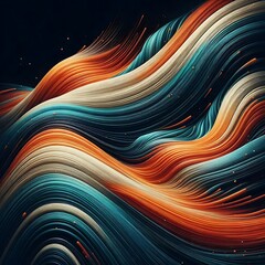 Leinwandbilder - Flowing abstract curves with dynamic motion in shades of orange, white, and blue, creating an eye-catching background.