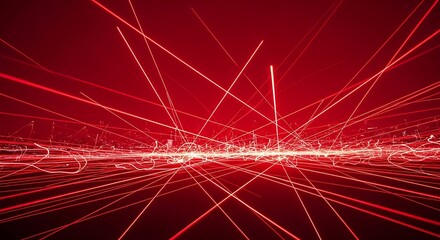 Leinwandbilder - Striking scarlet trails of light create a dynamic, futuristic abstract scene perfect for graphic design or technology visuals.