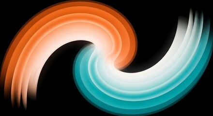 Leinwandbilder - Abstract swirl design features flowing curves in vibrant orange and blue hues against a striking black background creating a modern dynamic effect.