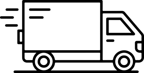 Poster - Simple outline icon of a delivery truck in motion on a white background