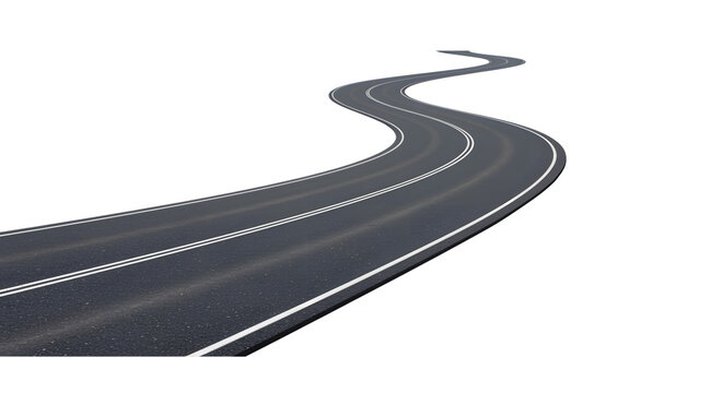 Winding Asphalt Road with White Lines on Black Background
