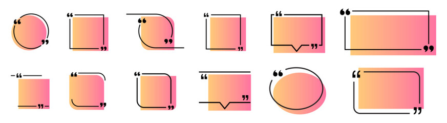 quote frame icon set in various shapes like square, circle, and speech bubbles. each has a unique gr