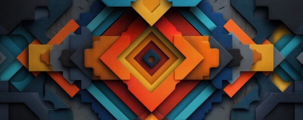 Poster - Colorful geometric abstract background with symmetrical shapes and textures