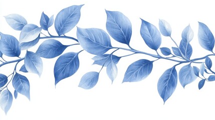 Leinwandbilder - Vibrant blue painted leaves on a branch, captivating closeup of artistic nature photography