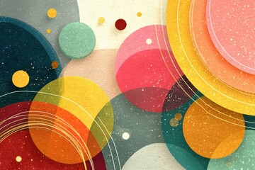 Poster - Abstract composition with colorful layered circles and geometric patterns
