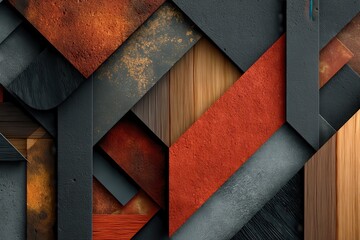 Poster - Modern abstract pattern in gray and orange with metallic textures