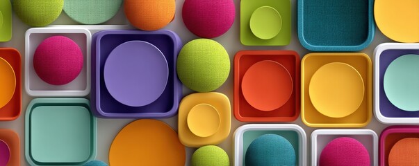 Poster - Vibrant Arrangement of Colorful Circles and Squares in Modern Abstract Design