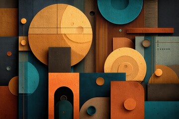 Poster - Abstract geometric composition with vibrant colors and structured shapes