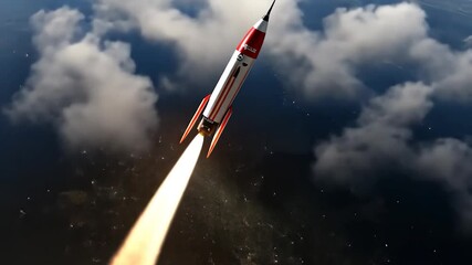 Wall Mural - rocket launch at night, viewed from space. bright orange flames illuminate the lower atmosphere. sta