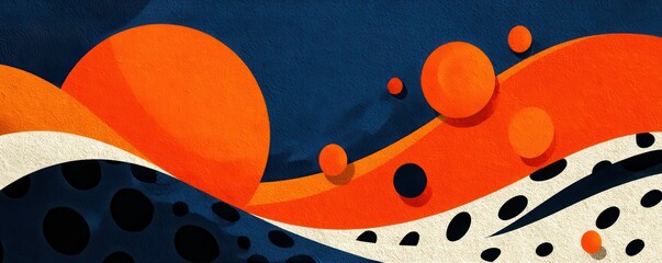 Poster - Abstract orange and blue design with wavy and circular artistic elements