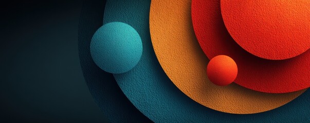 Poster - Colorful abstract artwork with overlapping textured geometric circular shapes on a dark backdrop