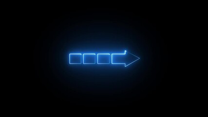 Wall Mural - A neon right direction icon animation. Abstract glowing neon light arrow icon on black background.