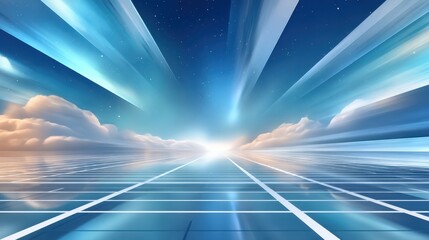 Poster - Futuristic illuminated landscape with glowing sky and grid structure