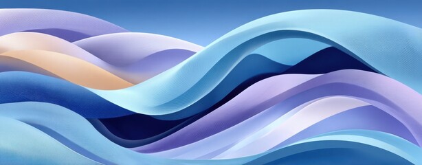 Poster - Abstract pastel waves in shades of blue and white