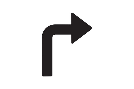 Turn Right Arrow icon silhouette vector with white background