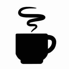 Poster - Black coffee cup with steam silhouette illustrative graphic design on a pure white background