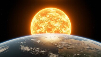 Wall Mural - Earths curve is viewed with a sunlike orb against a black background